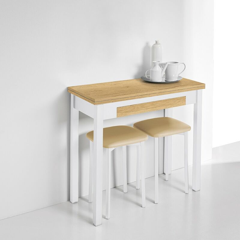 

Mesa cocina libro nube roble medio | Patas: Blanco texturizado