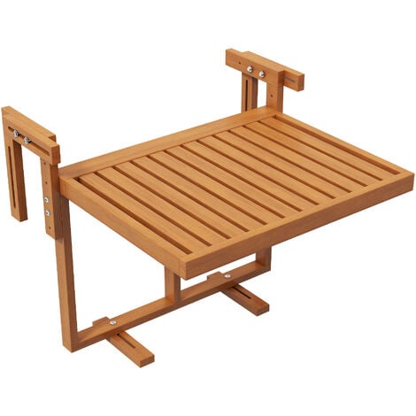 Mesa colgante de balcón mesa para balcón plegable de madera con altura ajustable en 4 niveles carga 20 kg para terraza 68x65x40,5-55 cm