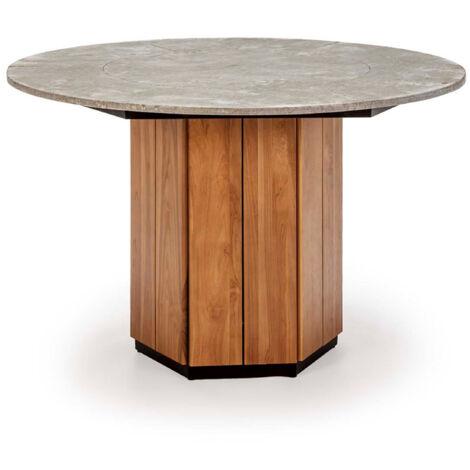 Mesa Comedor 120X120X77 Madera Teca/Piedra Gris