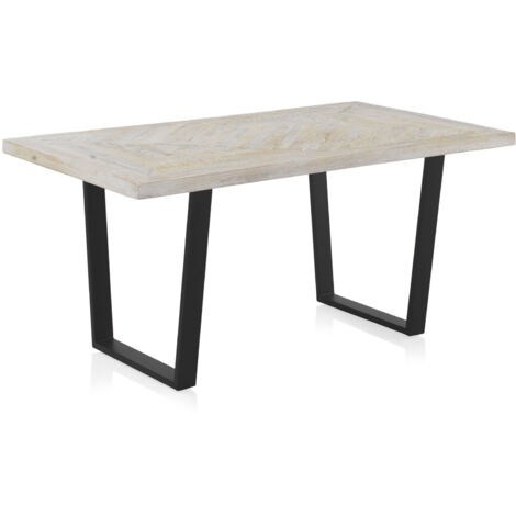 Mesa Comedor 160X90 De Madera De Mango En Color Blanco Patinado, Patas Met┴Licas