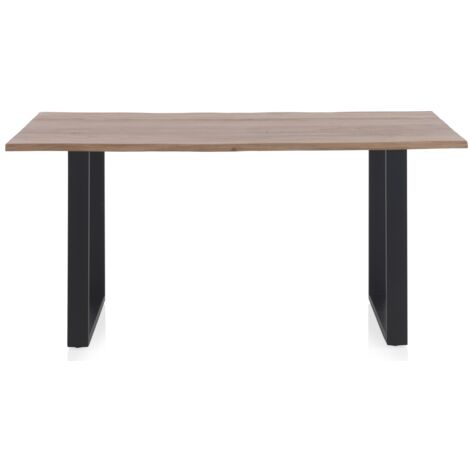 Mesa Comedor 160X90 Madera Maciza De Acacia Sobre De 25 Mm Grosor Con Patas Metalicas Negras