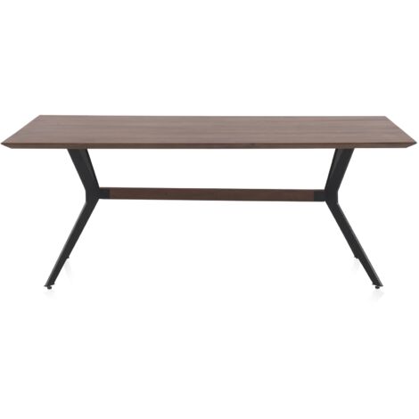 Mesa Comedor 200X100 Madera Maciza De Acacia Sobre De 35 Mm Grosor Con Patas Metalicas Negras