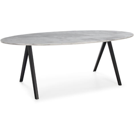 Mesa Comedor 200X100X75 Marmol Blanco/Metal Negro