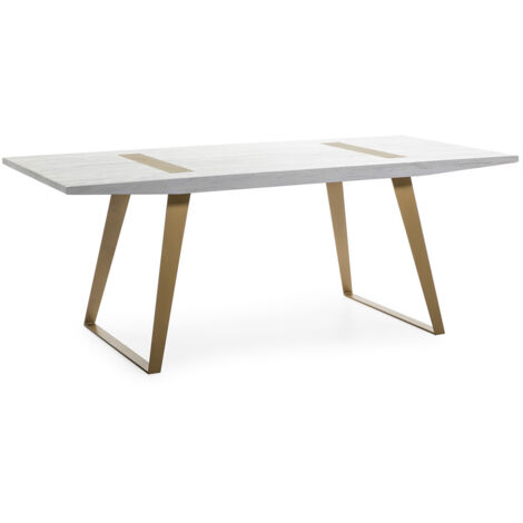 Mesa Comedor 200X90X76 Madera Blanco/Metal Dorado