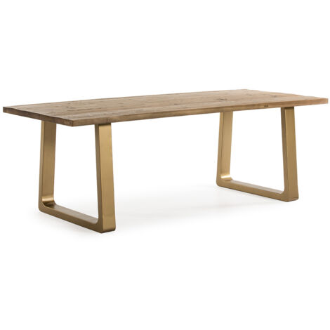 Mesa Comedor 220X95X77 Madera Natural/Metal Dorado