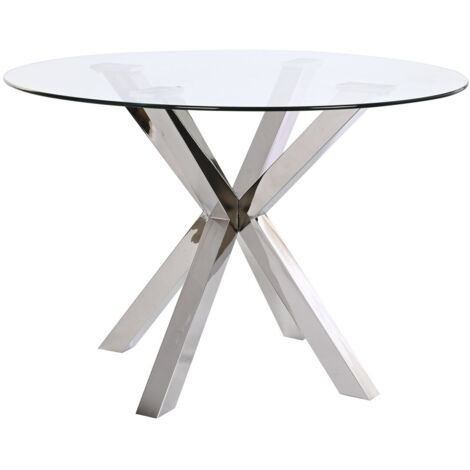 Mesa Comedor Acero Cristal 110X110X76 Plateado MB200032