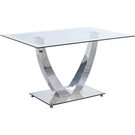 Mesa Comedor Dubai Cristal Blanco / Cromo. OK1558