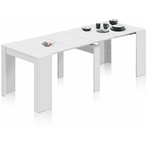 MOBIMARKET MESA COMEDOR EXTENSIBLE 90X50-237 CM BLANCO BRILLO