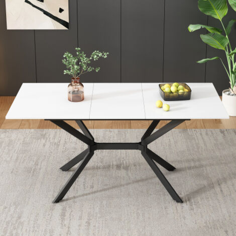 Mesa comedor extensible - pies metal negro - blanca 160x80x75 cm