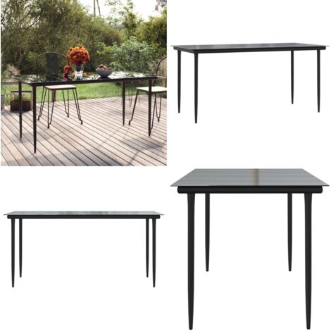 Mesa comedor jardín acero y vidrio templado negro 160x80x74 cm - Mesa de comedor - Mesa de comedor exterior