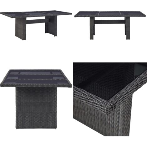 Mesa comedor jardín vidrio ratán sintético negro 200x100x74 cm - Mesa de comedor al aire libre - Mesa de jardín de vidrio