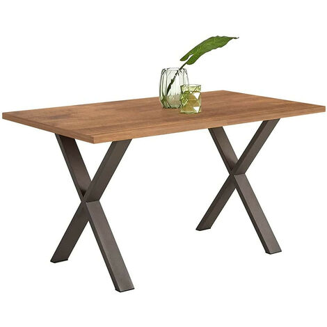 Mesa Comedor Oficina Moderna Madera maciza 140x80 cm. Patas acero forma X