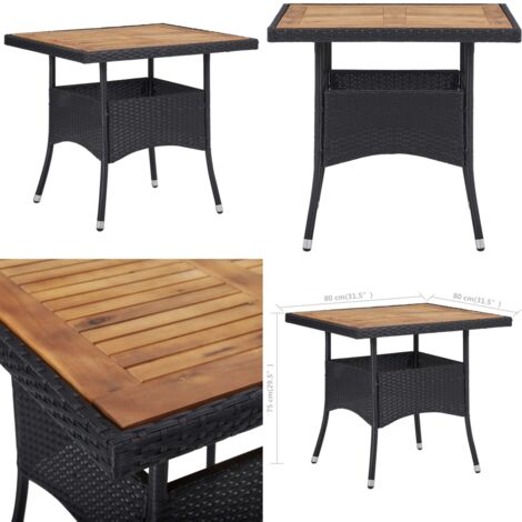Mesa comedor para jardín ratán sintético madera de acacia negro - Mesa de jardín - Mesa de comedor sintética