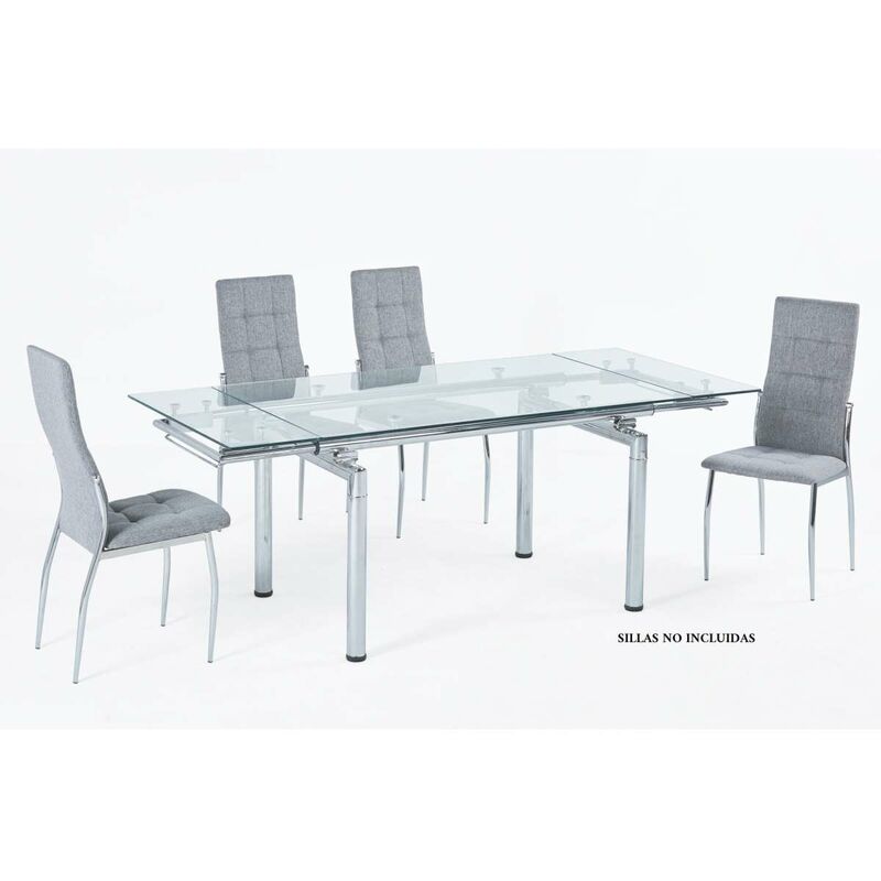 

Mesa comedor rectangular Manhattan de cristal/cromo 75 cm(alto)140/200 cm(ancho)90 cm(largo). Color TRANSPARENTE