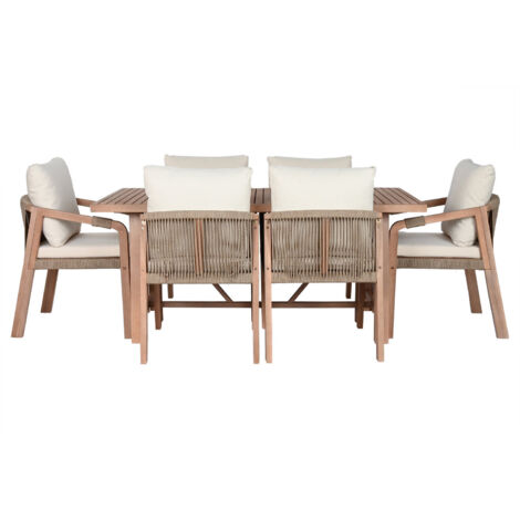 Mesa Comedor Set 7 Acacia 170X90X75 6 Sillas Y Coj
