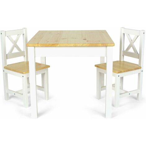 Mesa con 2 sillas de madera para niños POLA (blanco/pino)