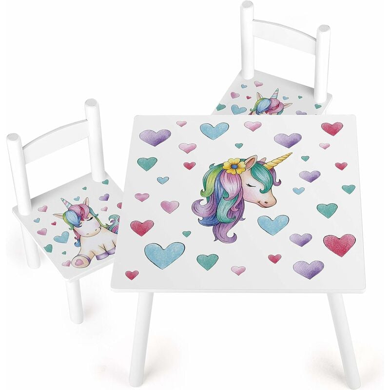 

Mesa con 2 sillas todo en madera: Unicornio