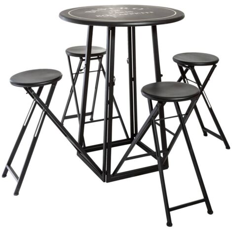 Mesa con 4 sillas de exterior - metal - blanco y negro - D77 -5 cm - Atmosphera créateur d'intérieur