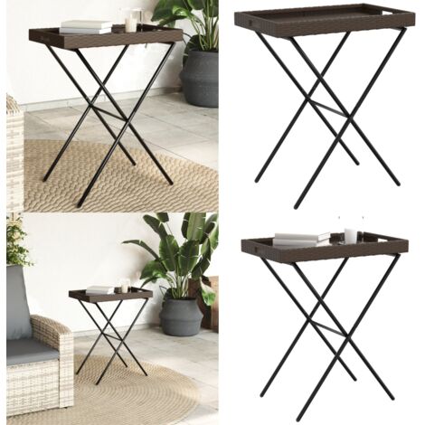 Mesa con bandeja plegable ratán sintético marrón 65x40x75 cm - Ratán sintético - Mesa al aire libre