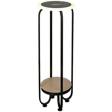 Mesa con Luz LED 20W 3000K, cargador Inalámbrico, 112,5cm en Negro y Madera