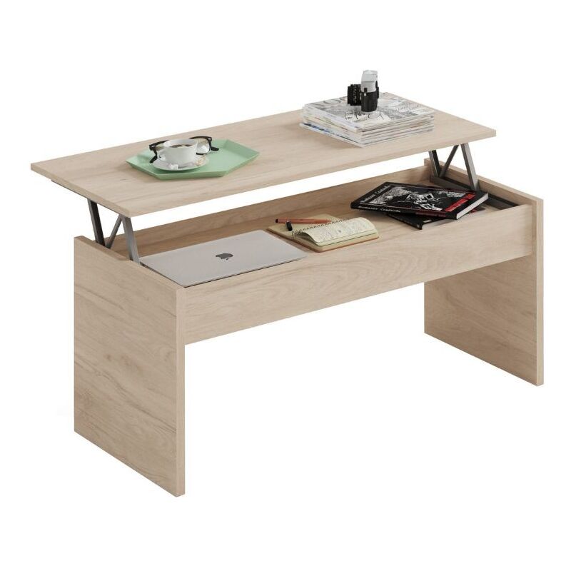 

Mesa Centro elevable Moderna Kamet salón Comedor Mueble Superficie Almacenamiento 47-58x100x50 cm Color Roble Aurora