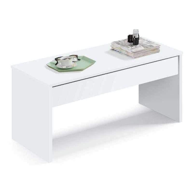 

Velocimuebles - Mesa Centro elevable Blanca Moderna Kamet salón Comedor Mueble Superficie Almacenamiento 47-58x100x5