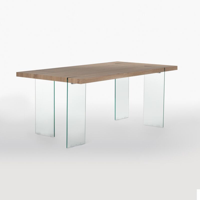 

Mesa de Comedor Rectangular en MDF y Patas de Cristal Kali SKLUM - Marrón Madera Natural 190 x 95 cm