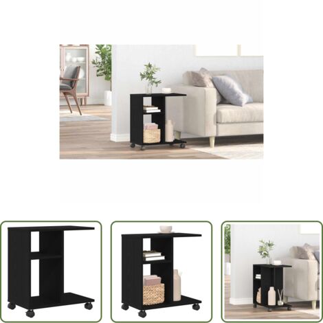 Mesa con ruedas -  Mesa Auxiliar Roble negro 50 x 30 x 55 cm Madera contrachapada