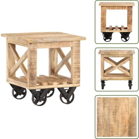 Mesa con ruedas - vidaXL Mesa auxiliar con ruedas madera de mango rugosa 40x40x42 cm - Mesa de ordenador portátil