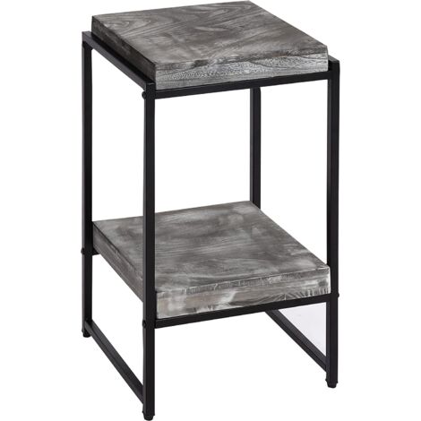 Mesa con soporte para plantas, estante para flores, mesa auxiliar de metal MDF gris oscuro, 61 cm, MED04074