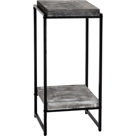 Mesa con soporte para plantas, estante para flores, mesa auxiliar de metal MDF gris oscuro, 82 cm, MED04071