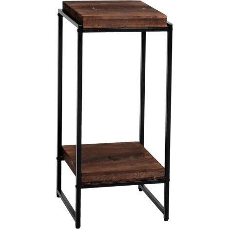 Mesa con soporte para plantas, estante para flores, mesa auxiliar de metal MDF marrón oscuro, 82 cm, MED04070