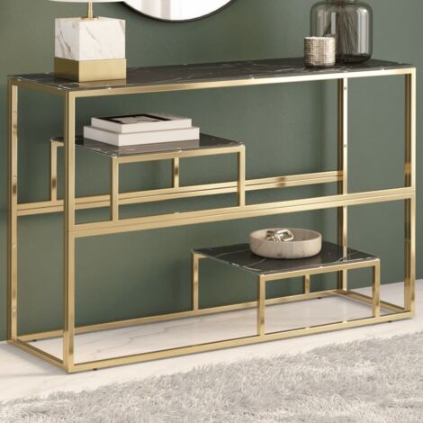 Mesa consola acero inoxidable dorado y vidrio templado vidaXL