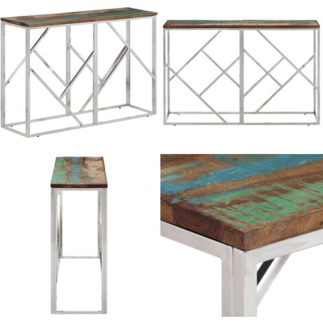 Mesa consola acero inoxidable madera maciza reciclada plateada - Mesa de salón - Mesa de consola