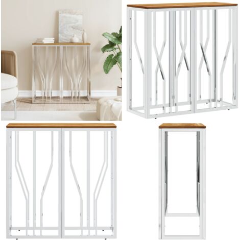 Mesa consola acero inoxidable y madera maciza acacia plateada - Mesa de centro - Mesa de entrada