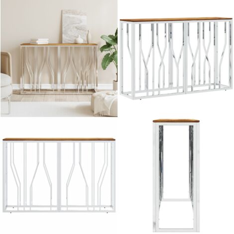 Mesa consola acero inoxidable y madera maciza acacia plateada - Mesa de centro - Mesa de entrada