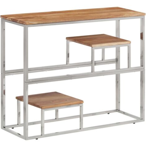 Mesa consola acero inoxidable y madera maciza acacia plateada vidaXL