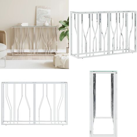 Mesa consola acero inoxidable y vidrio plateado 110x30x70 cm - Mesa de salón - Mesa de entrada