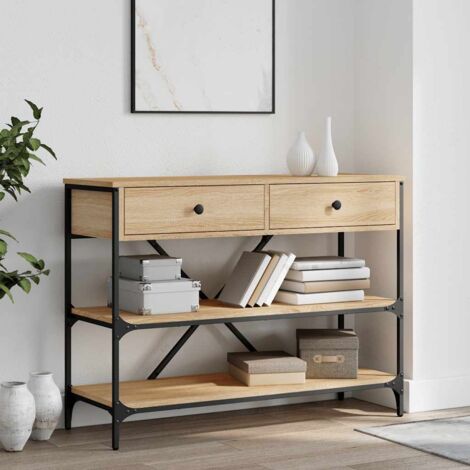 Mesa consola cajones estantes madera de ingeniería roble