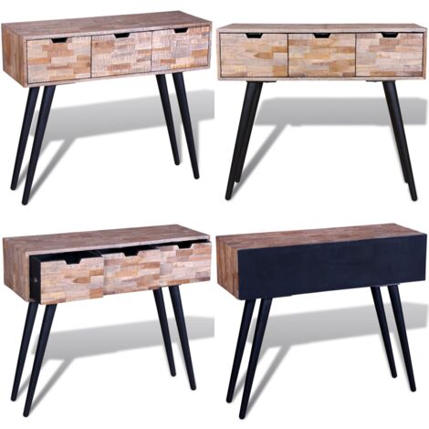 Mesa consola con 3 cajones de madera de teca reciclada - Mesa de madera - Cajones