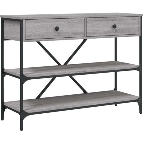 Mesa consola con cajones y estantes 100 x 34,5 x 75 cm en madera contrachapada gris DEC031636