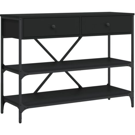 Mesa consola con cajones y estantes en madera contrachapada y acero negro DEC031637