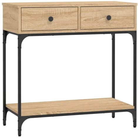 Mesa consola con dos cajones 75 x 34,5 x 75 cm madera contrachapada color roble y metal DEC031955