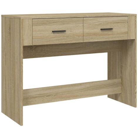 Mesa consola con dos cajones de almacenamiento 100 x 39 x 75 cm madera contrachapada color roble DEC031222