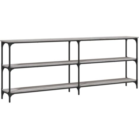 Mesa consola con estantes de diseño industrial 200 x 29 x 75 cm madera contrachapada gris y metal DEC032231