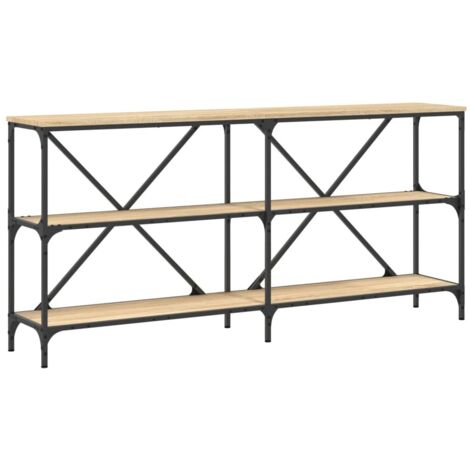 Mesa consola con estantes diseño industrial 160 x 30 x 75cm madera de ingeniería color roble y hierro DEC031936