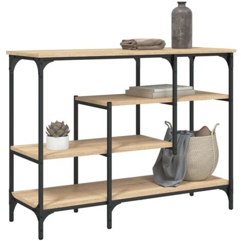 Mesa consola con estantes roble  100x35x75 cm
