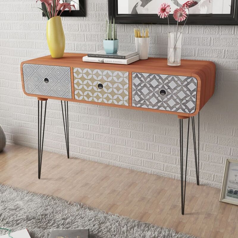 

Mesa consola con tres cajones marrón