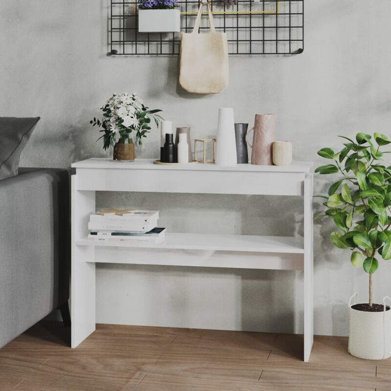 

Mesa consola de aglomerado blanco brillante 102x30x80 cm