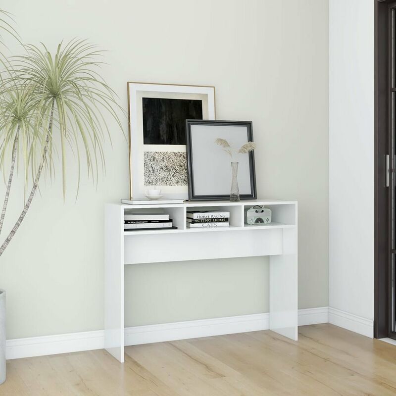 

Mesa consola de aglomerado blanco brillante 105x30x80 cm